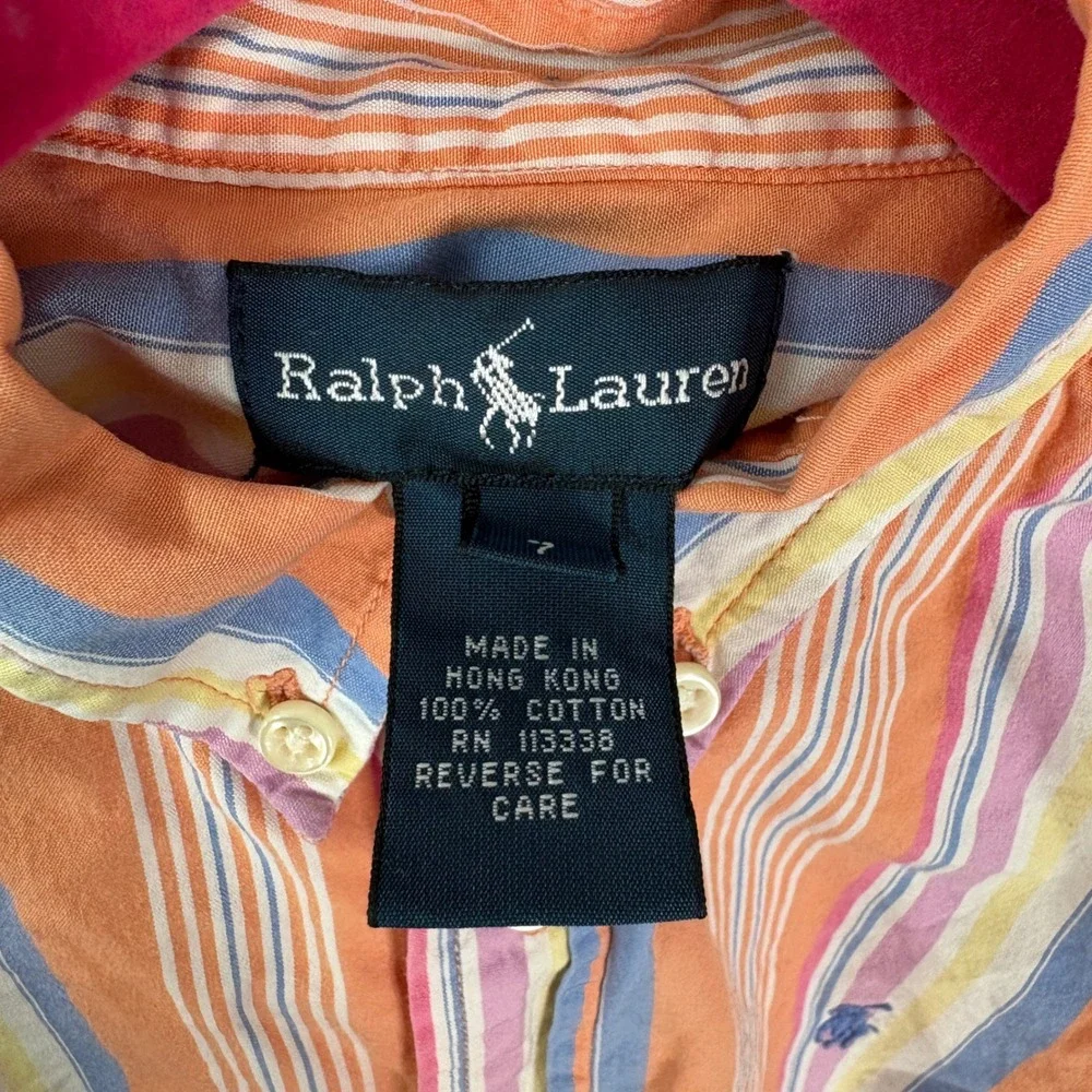 RALPH LAUREN Vintage Button Down Shirt Boys Size 7 Stripe Long Sleeve